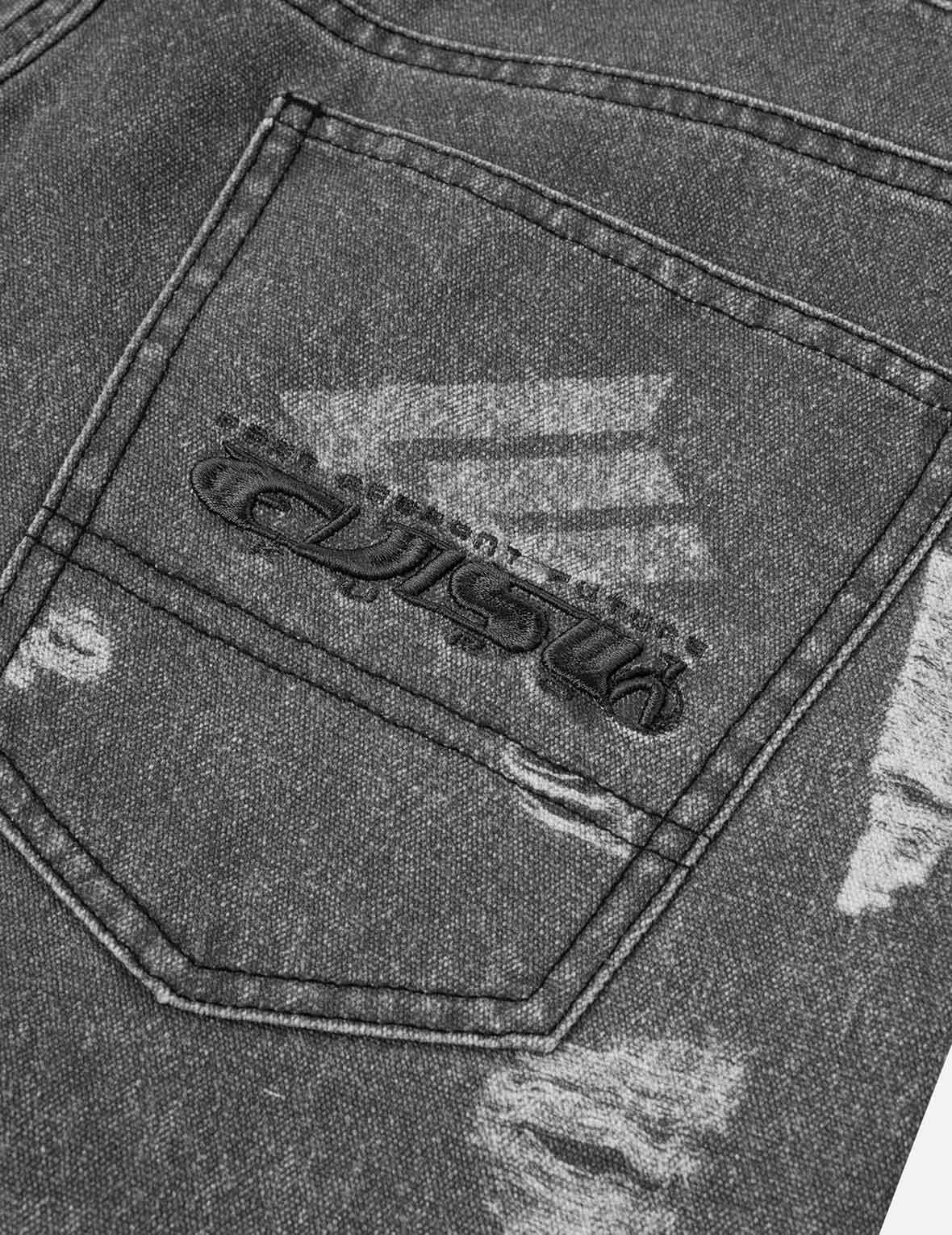 破损印花休闲长裤