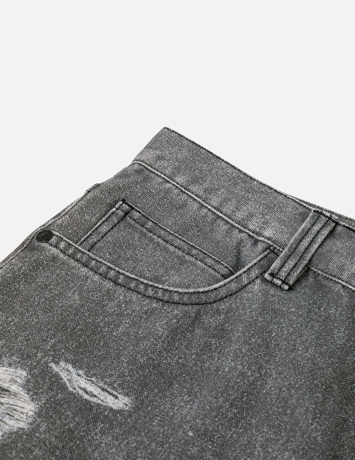 破损印花休闲长裤