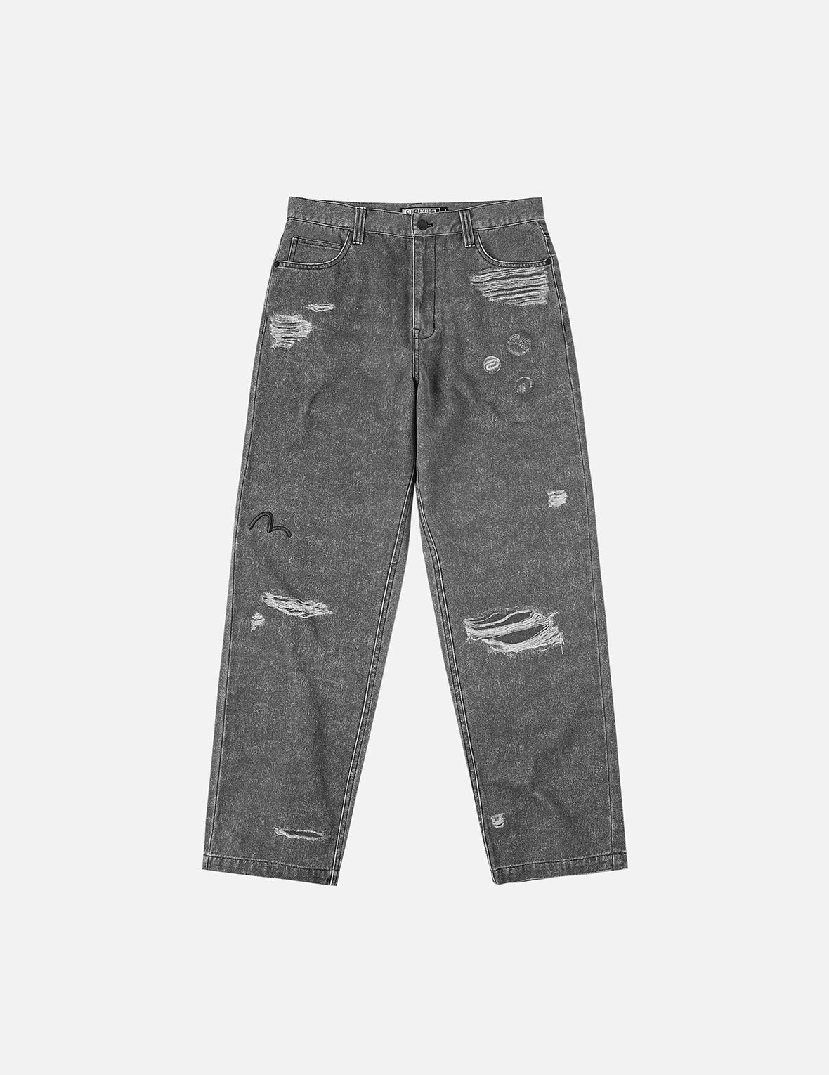 破损印花休闲长裤