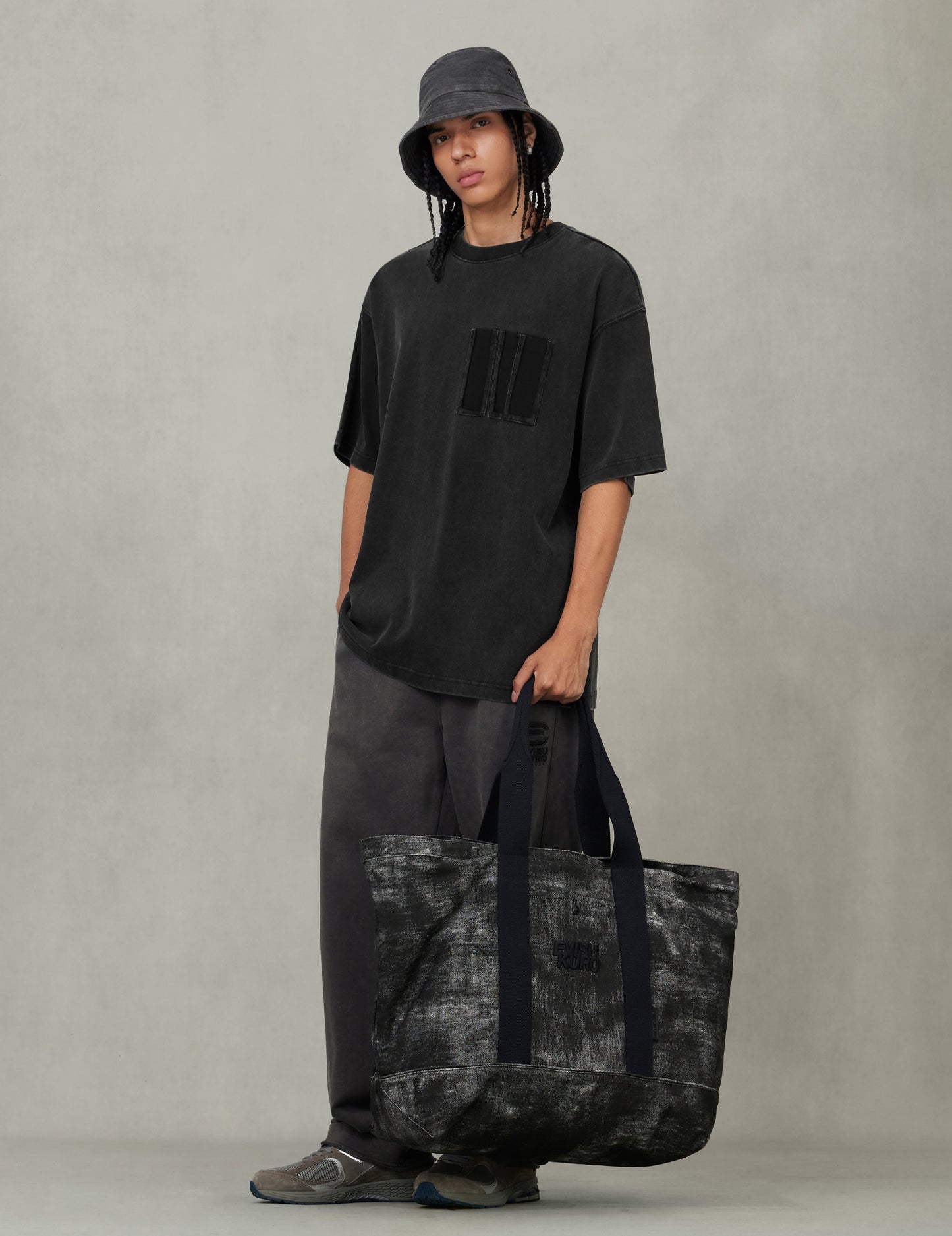 Washed Distressed Pocket and Gradient Print Loose Fit T-shirt