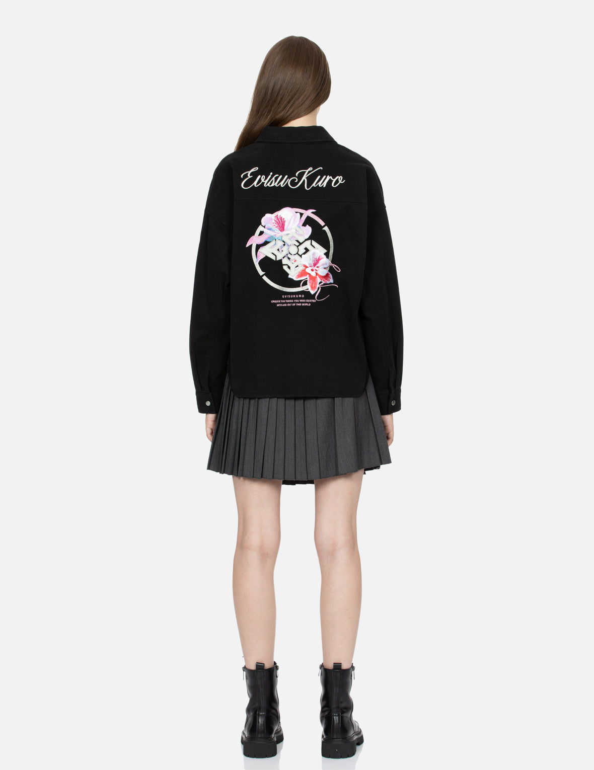 Floral Kamon Embroidery Boxy Shirt Jacket