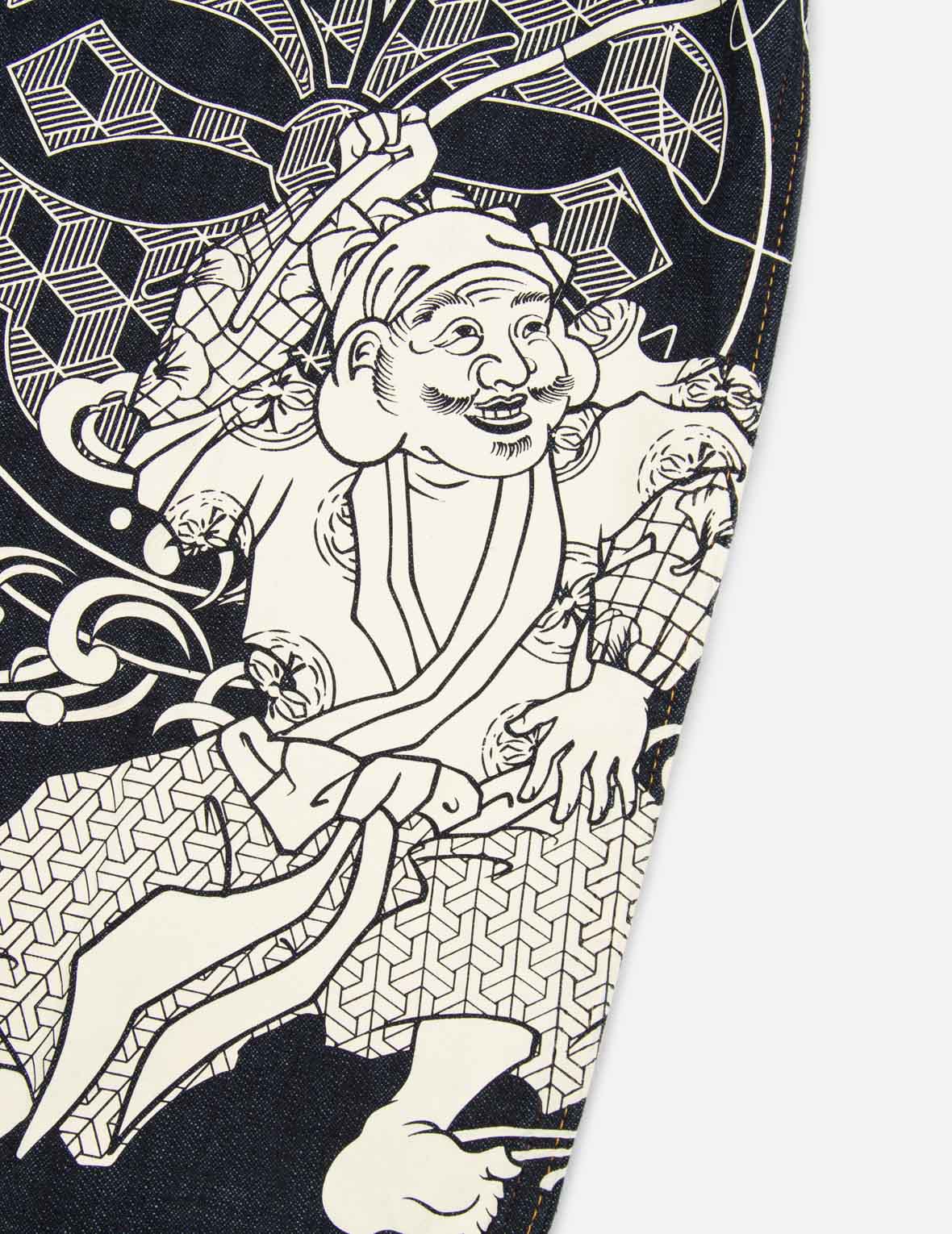 “The Fisherman God of Fortune” Print Denim Shirt