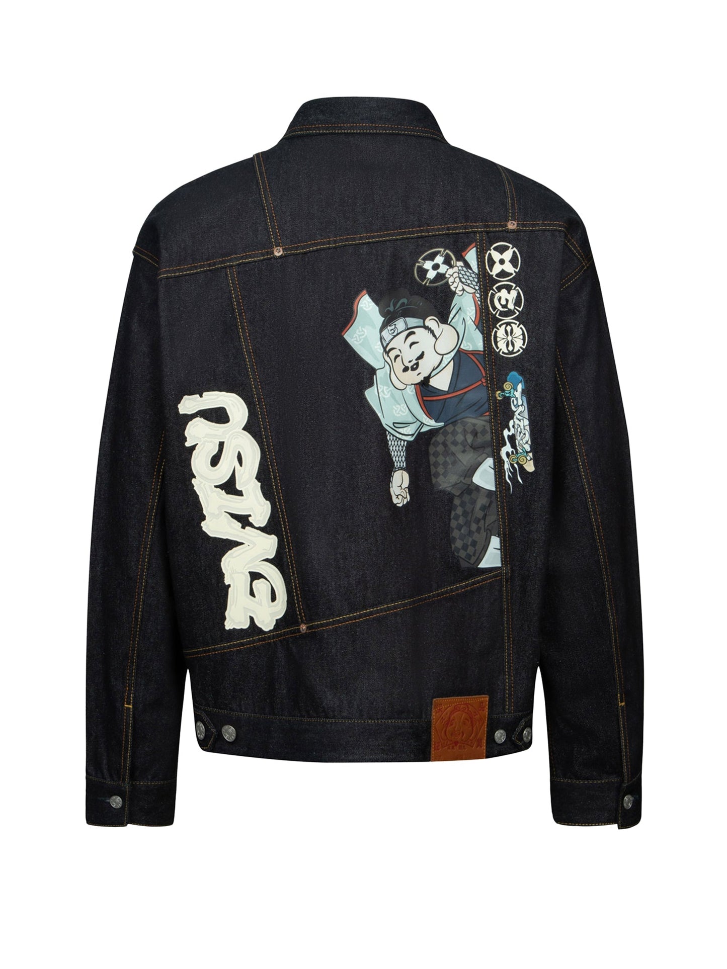 Ninja Godhead Print Loose Fit Deconstructive Denim Jacket