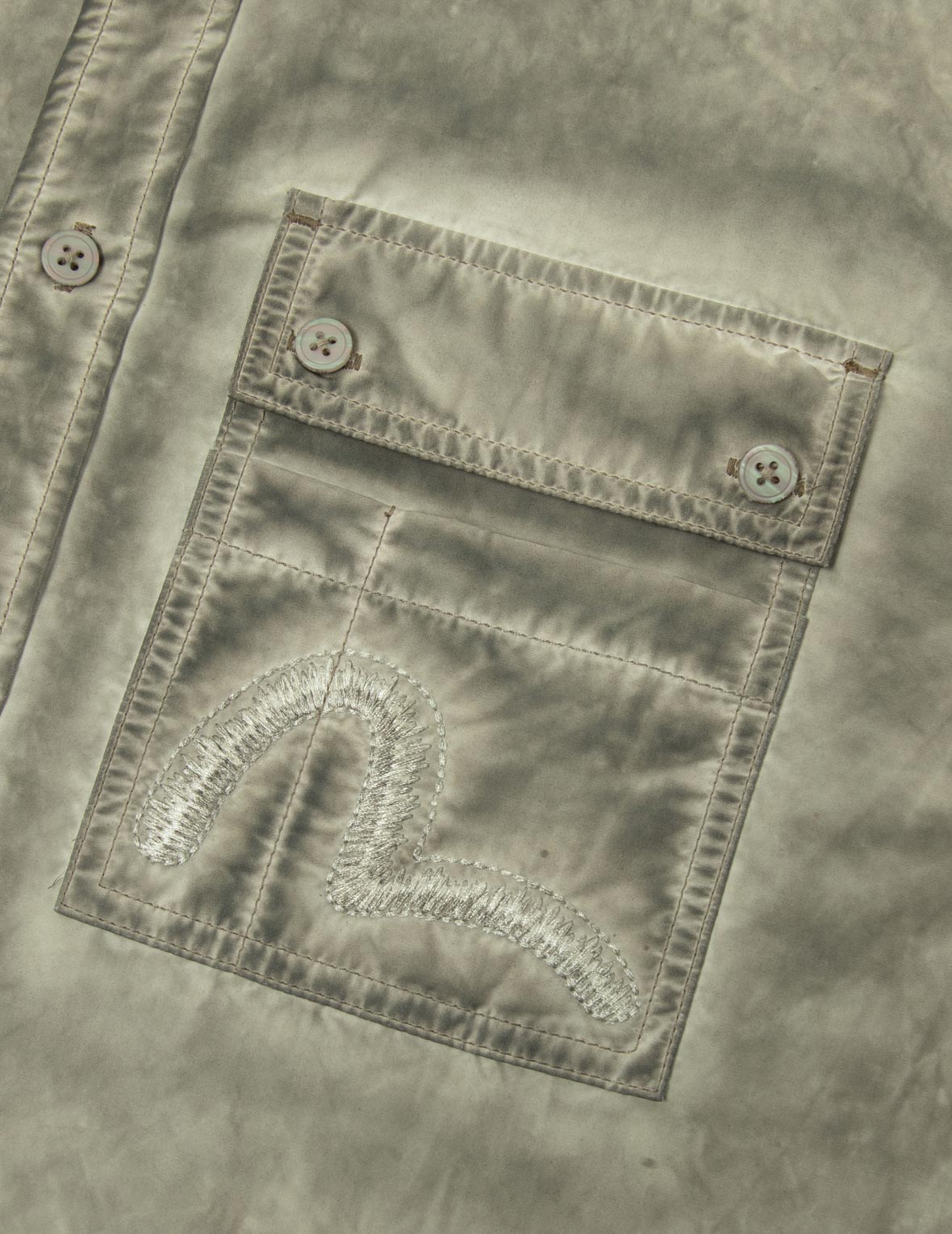 Washed Seagull Embroidery Loose Fit Shirt