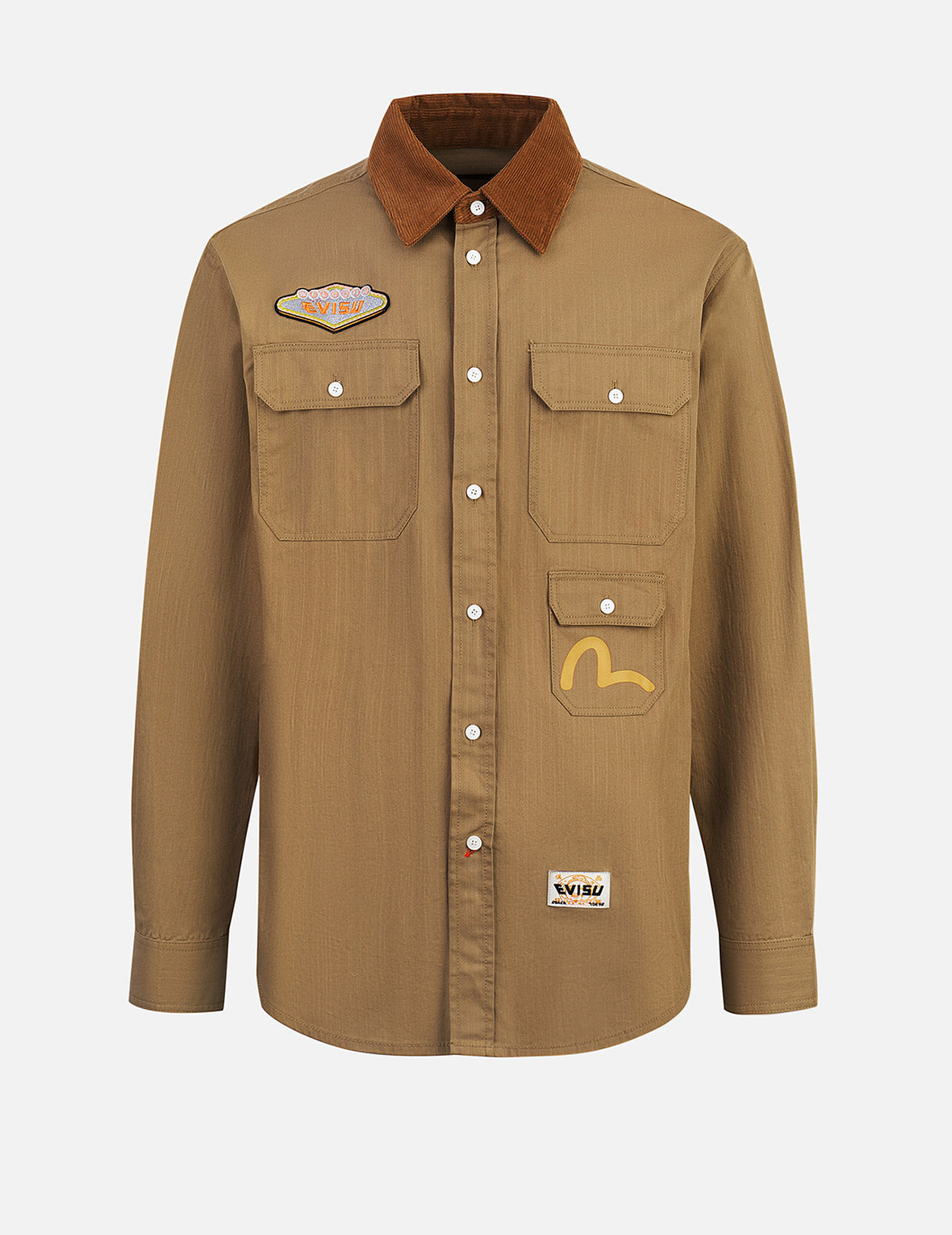 Logo Embroidery and Multi-Pocket Relax Fit Long Sleeve Shirt