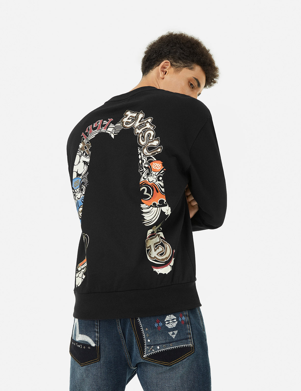 国内外の人気が集結 Logo and Ninja Daruma Daicock Print Relax Fit Sweatshirt – EVISU 洗顔料