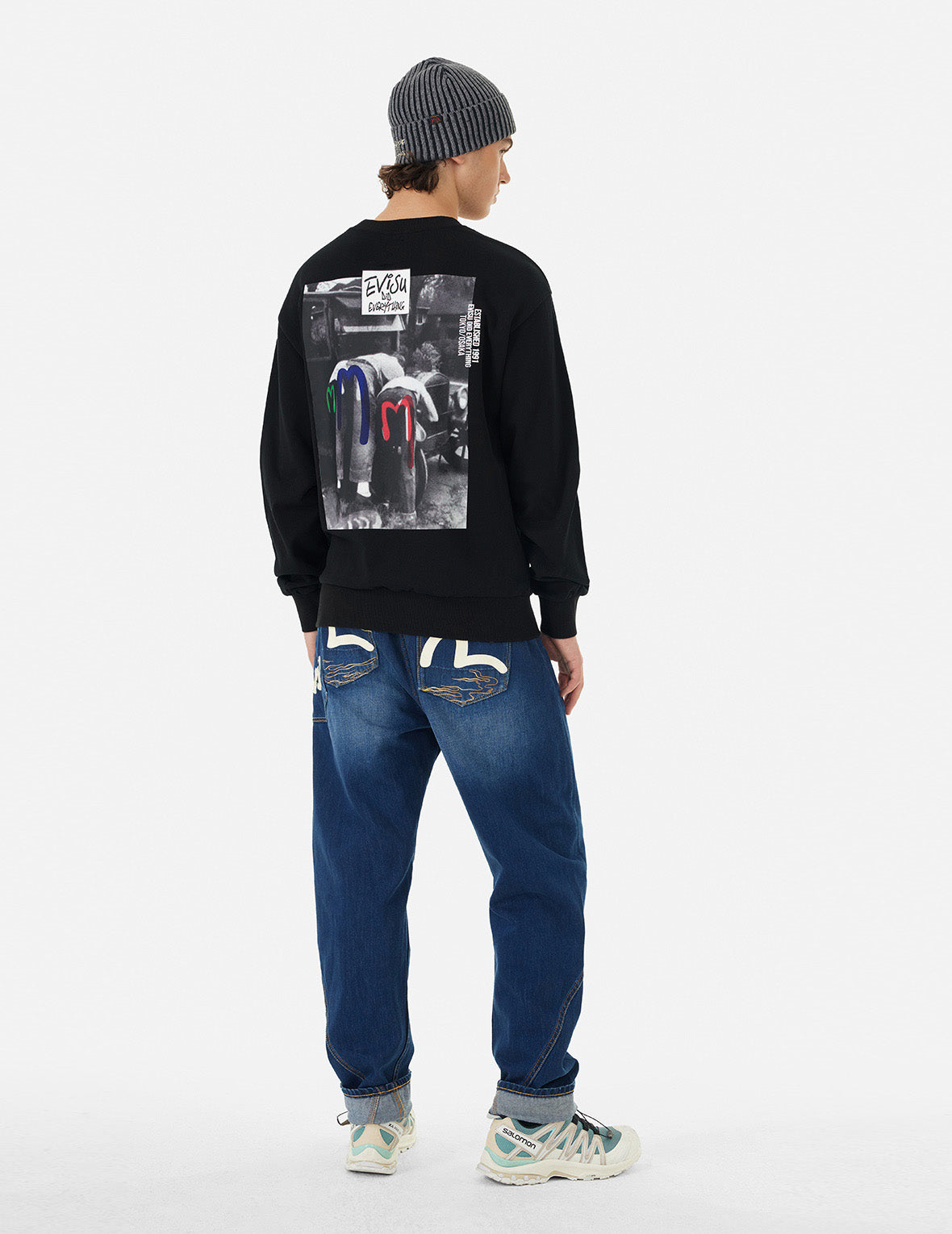 口号和照片印花宽版休闲卫衣