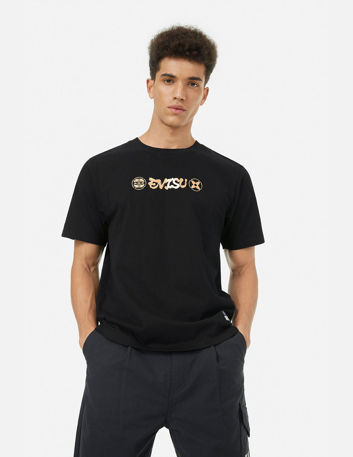 Ninja Daruma and Logo Prints Regular Fit T-shirt – EVISU Ninja Daruma and Logo Prints Regular Fit T-shirt – EVISU