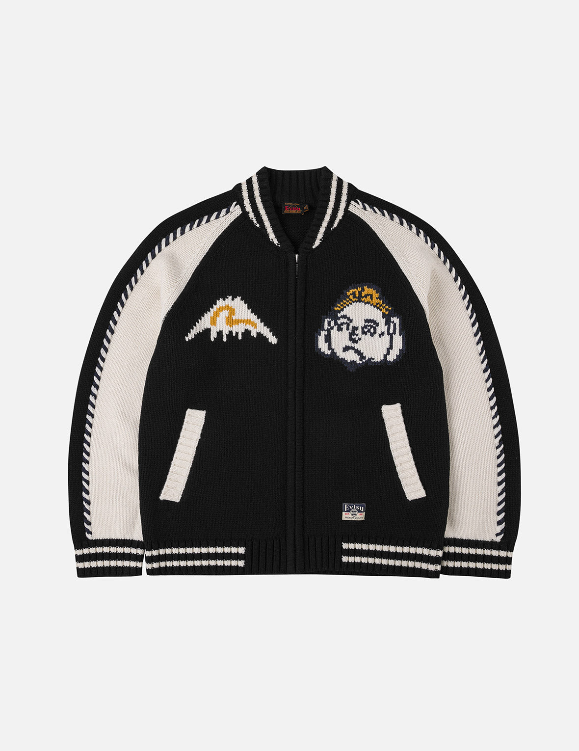 文字绘佛头嵌花宽版休闲编织羊毛外套