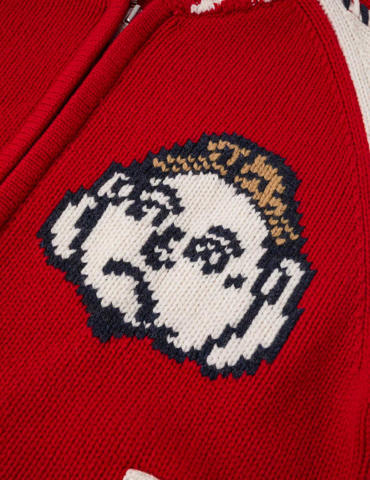 文字绘佛头嵌花宽版休闲编织羊毛外套