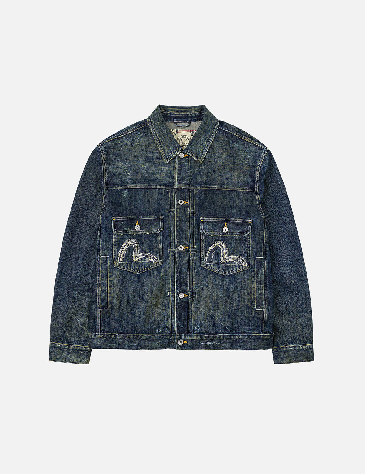Washed Seagull Embroidery Relax Fit Denim Jacket