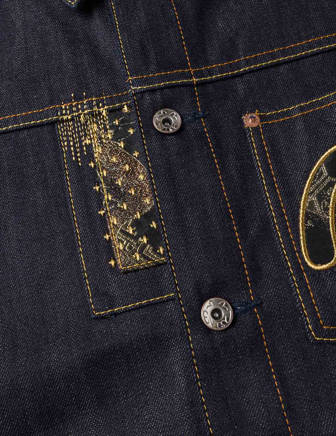 Multi-Pocket with Brocade Patch Relax Fit Denim Jacket