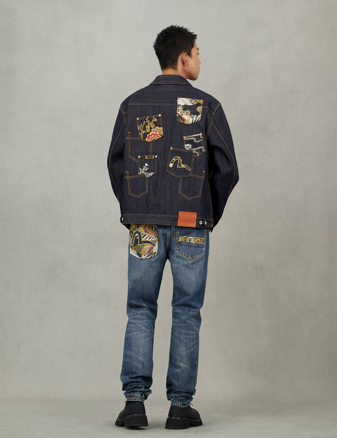Multi-Pocket with Brocade Patch Relax Fit Denim Jacket