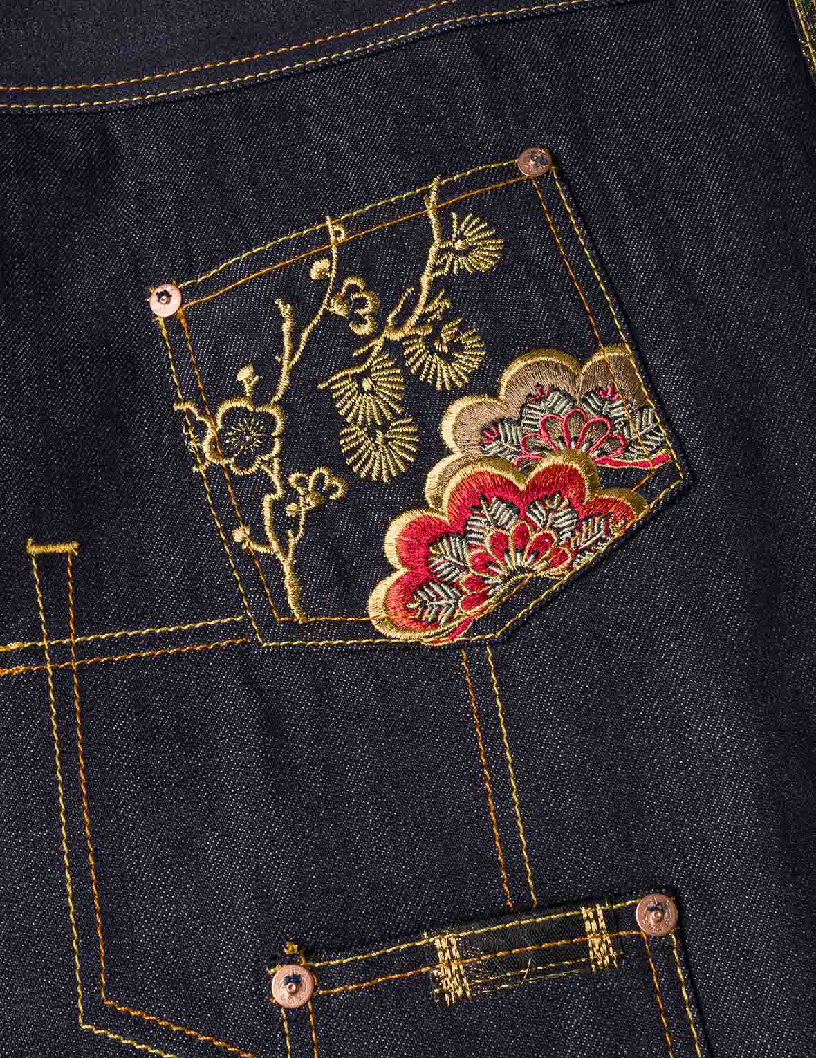 Multi-Pocket with Brocade Patch Relax Fit Denim Jacket