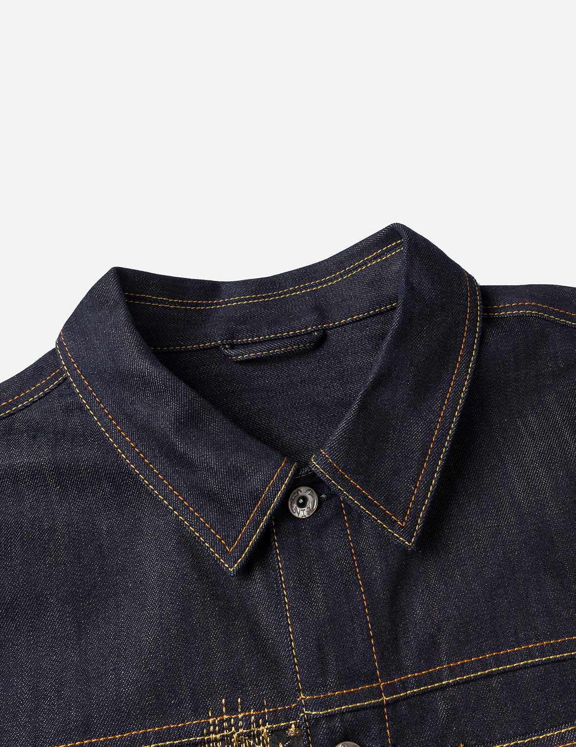 Multi-Pocket with Brocade Patch Relax Fit Denim Jacket