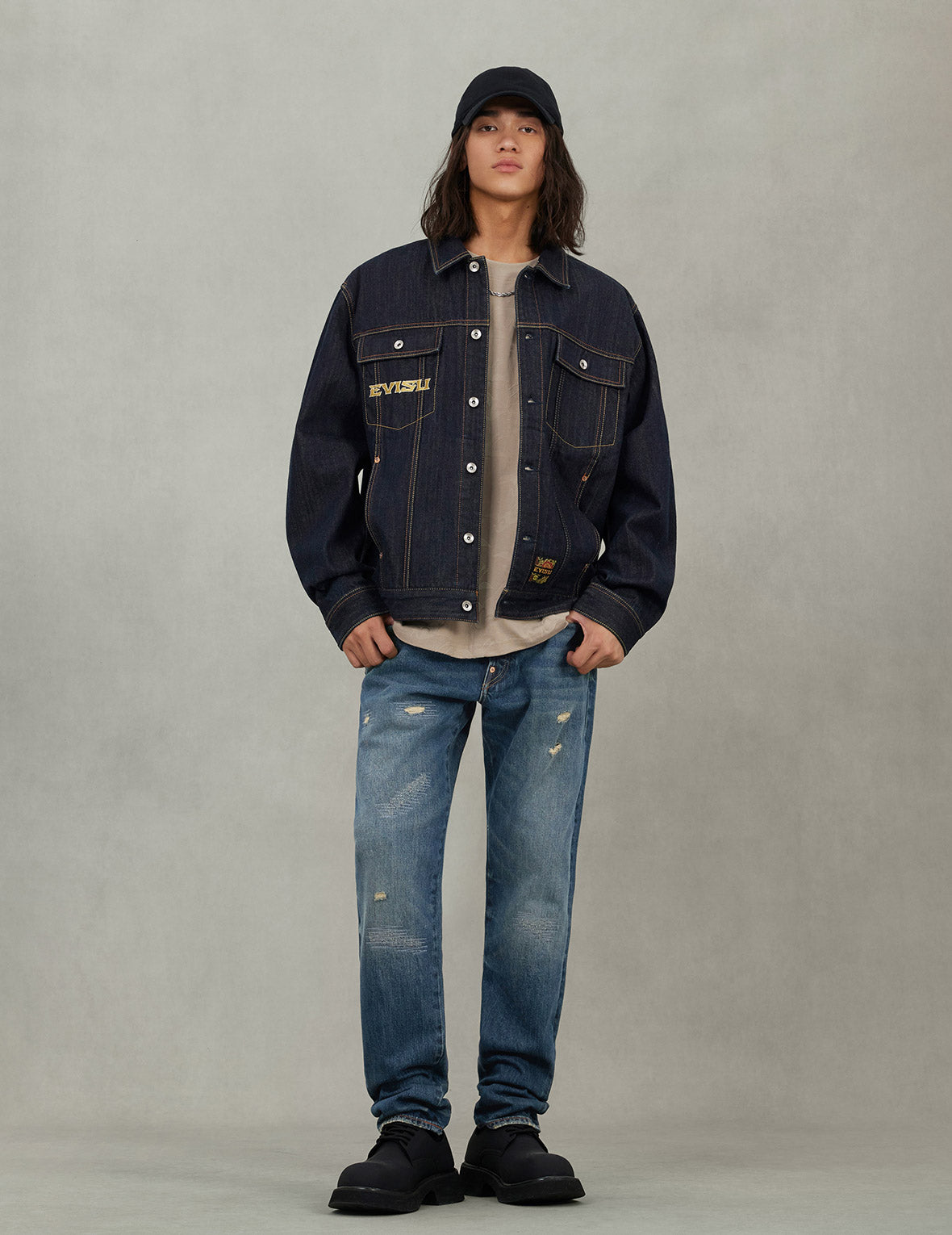 仙鹤报恩刺绣宽版休闲牛仔外套