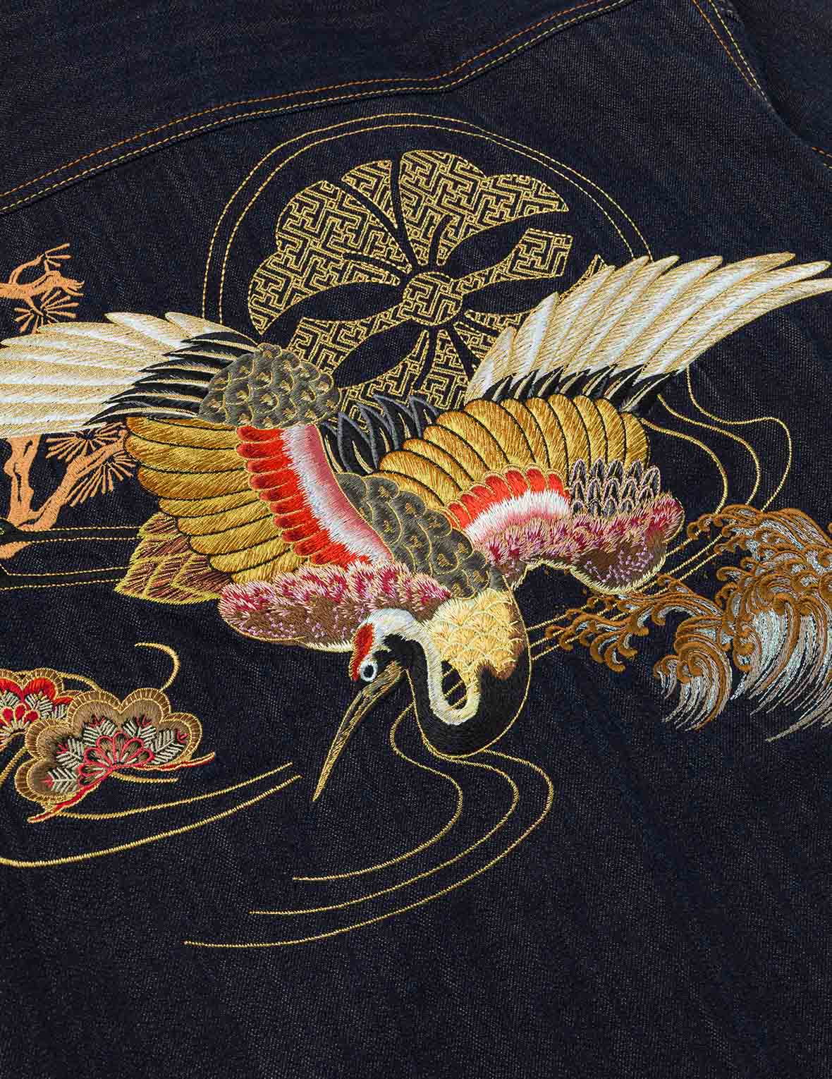 仙鹤报恩刺绣宽版休闲牛仔外套