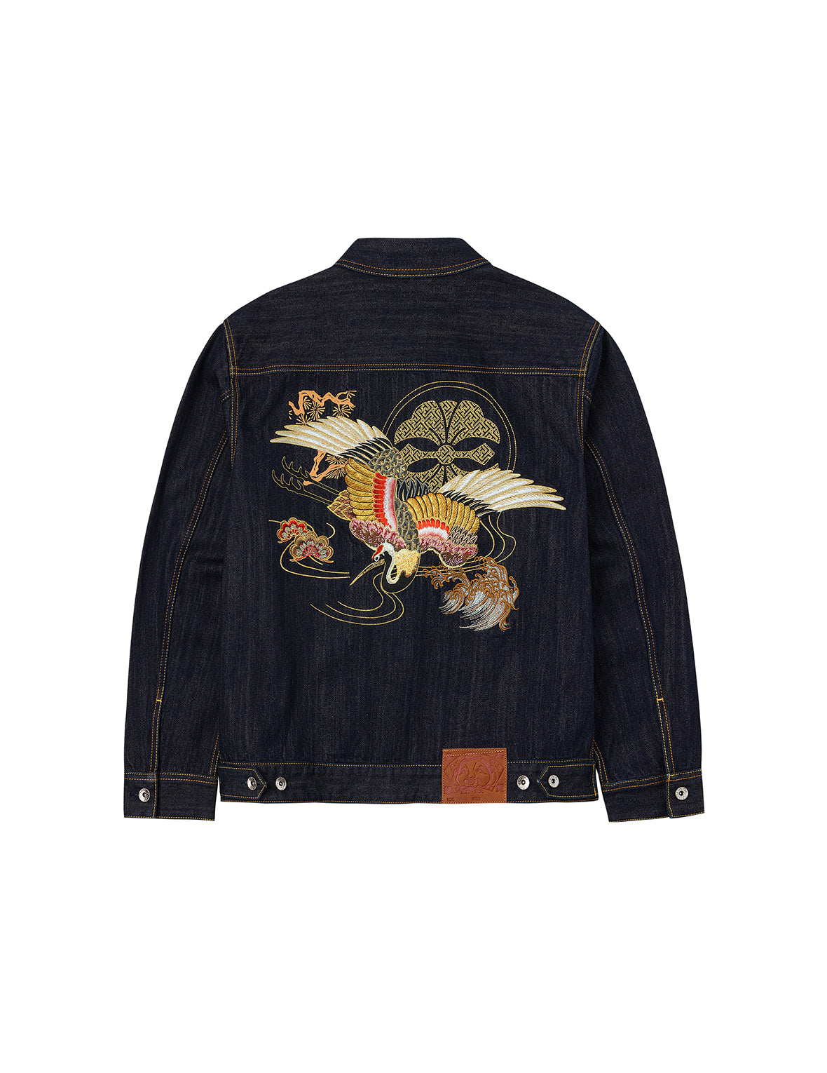 仙鹤报恩刺绣宽版休闲牛仔外套