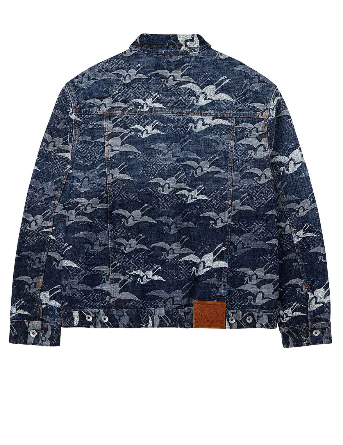 Allover Seagull Cranes Jacquard Loose Fit Denim Jacket