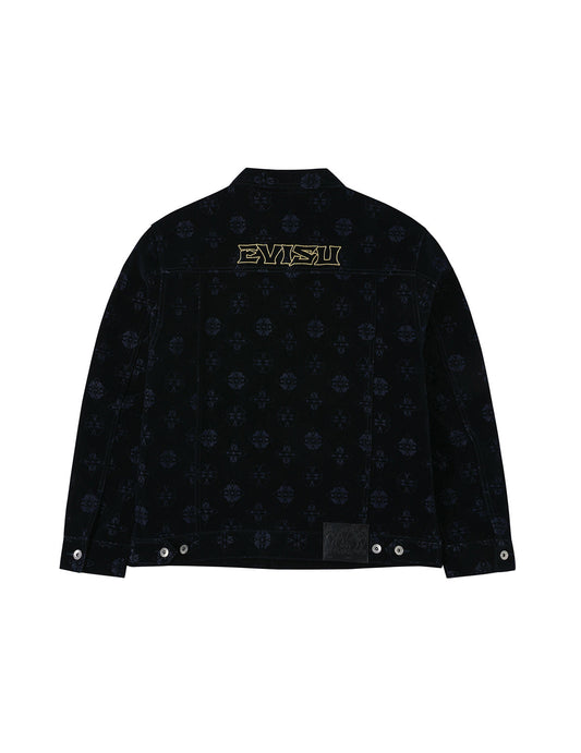 Allover Kamon Flocking Print Relax Fit Denim Jacket