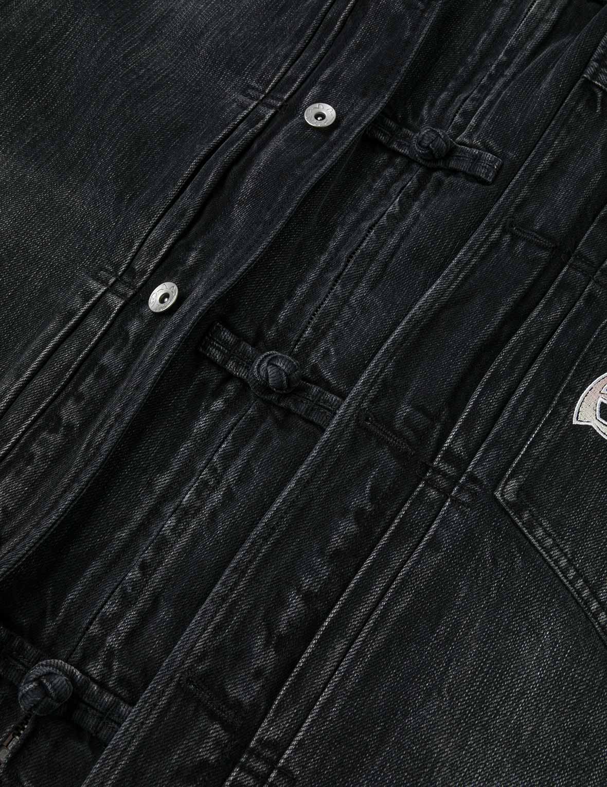 佛头和商标刺绣超宽版中国风水洗牛仔外套