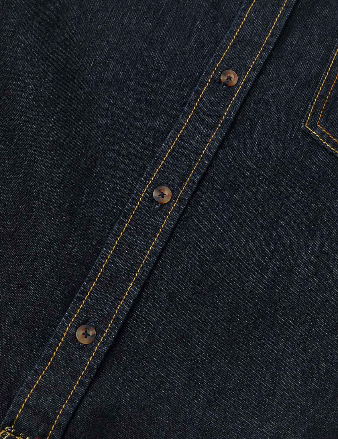 Multi-pocket and Barcode Seagull Embroidery Regular Fit Denim Shirt