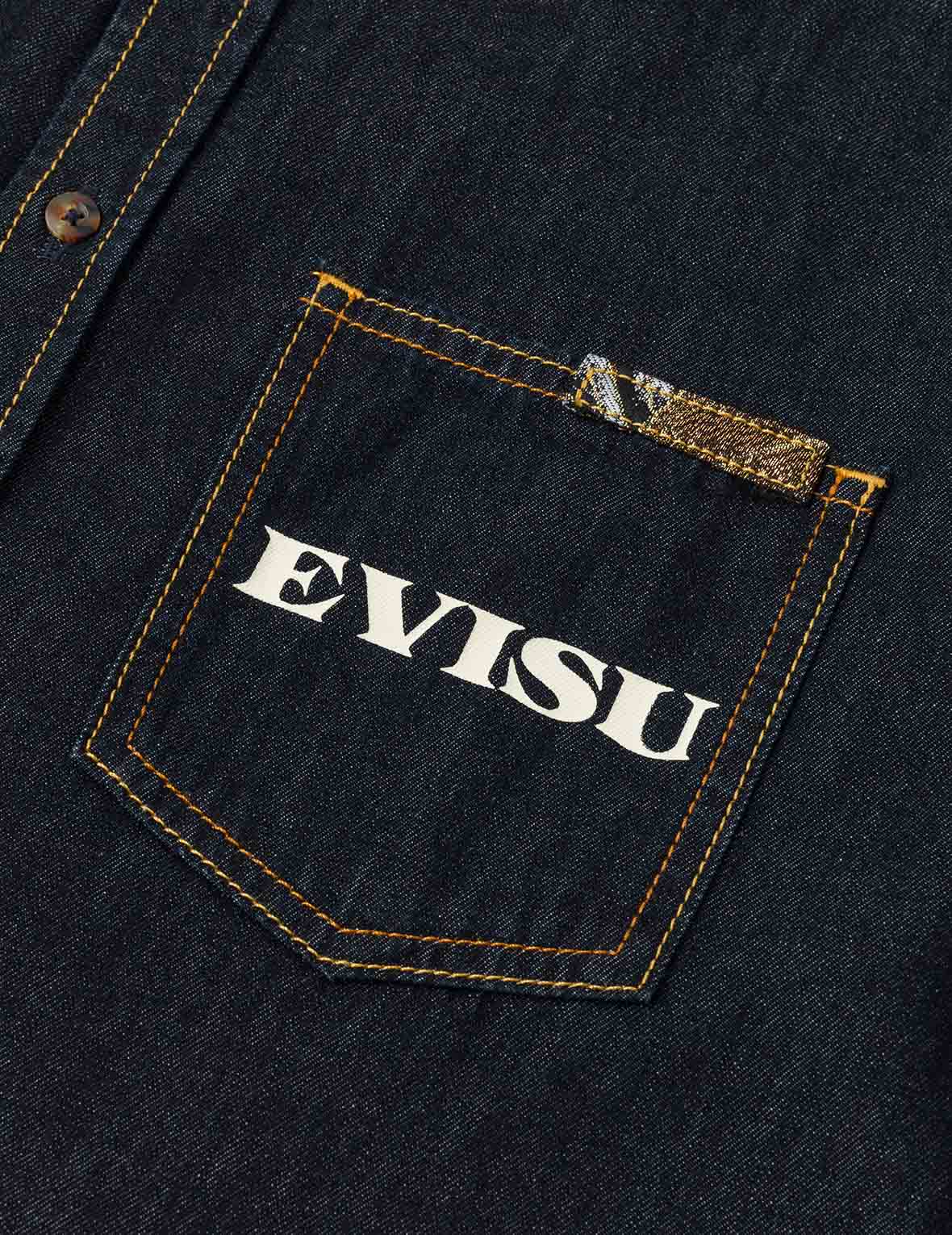 Multi-pocket and Barcode Seagull Embroidery Regular Fit Denim Shirt