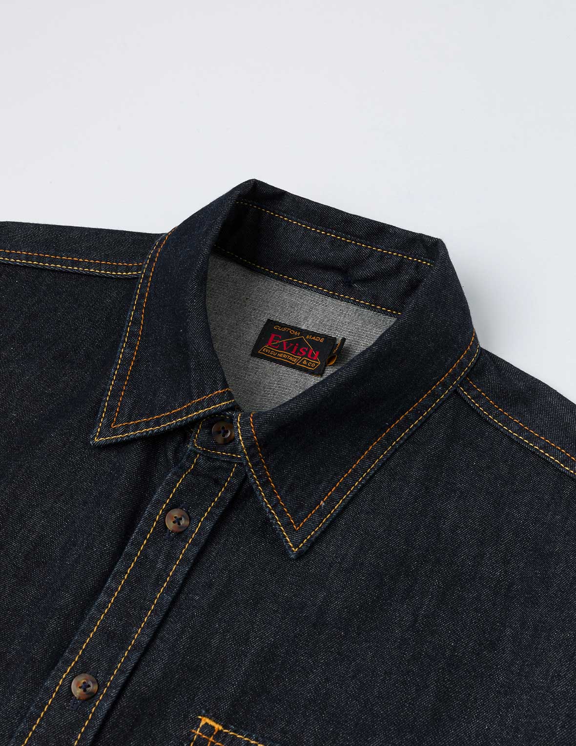 Multi-pocket and Barcode Seagull Embroidery Regular Fit Denim Shirt