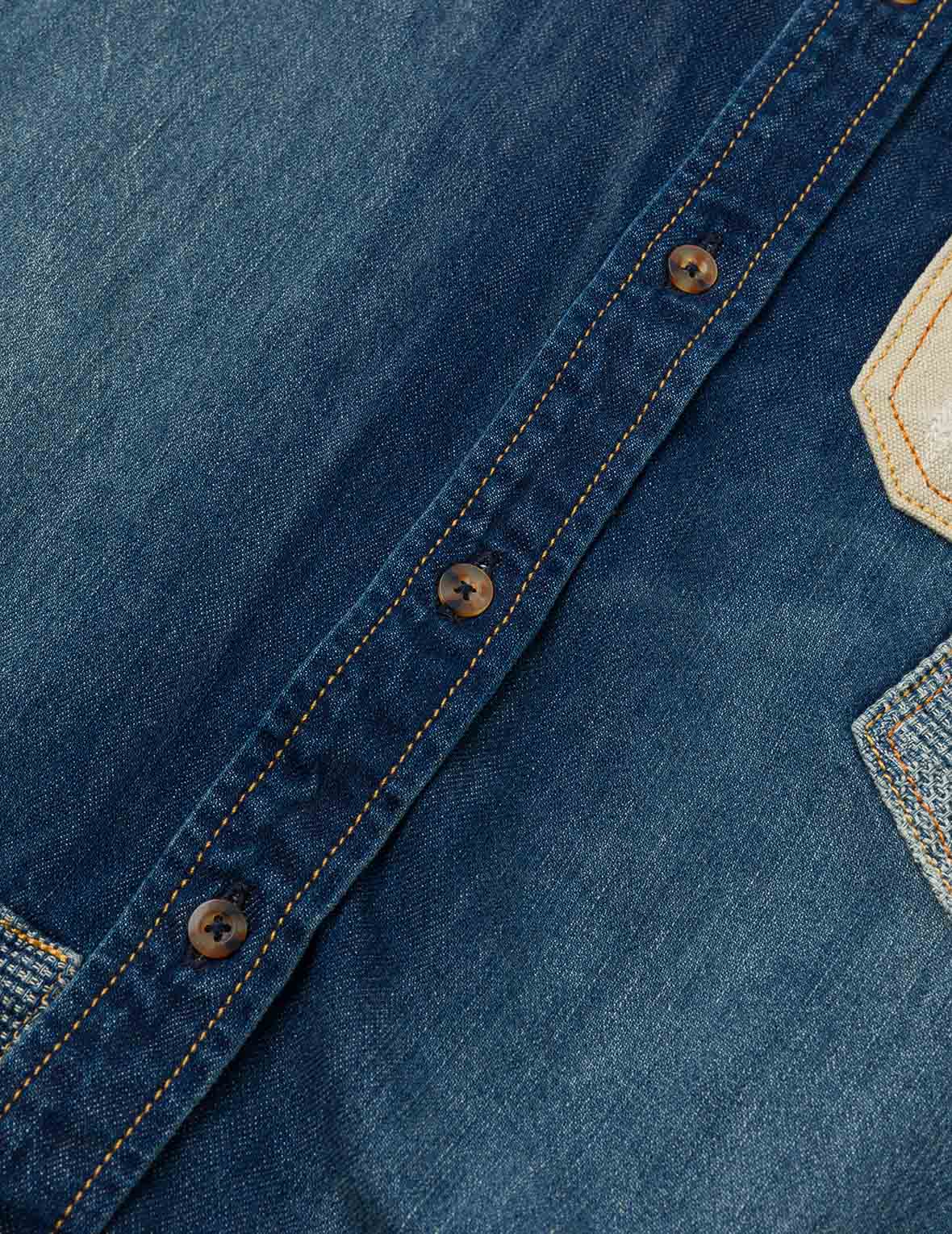 刺子绣家花宽版休闲牛仔衬衫