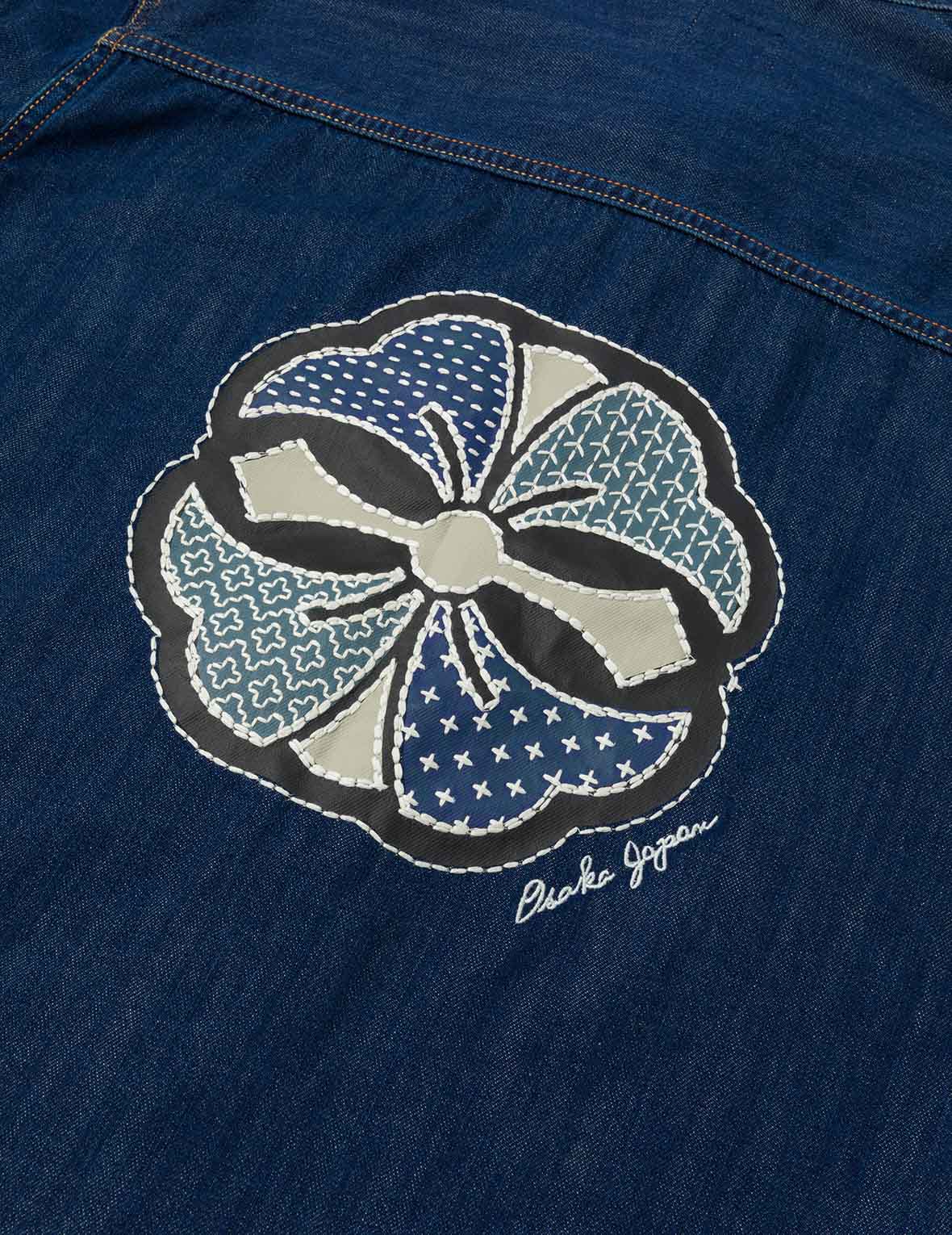 刺子绣家花宽版休闲牛仔衬衫