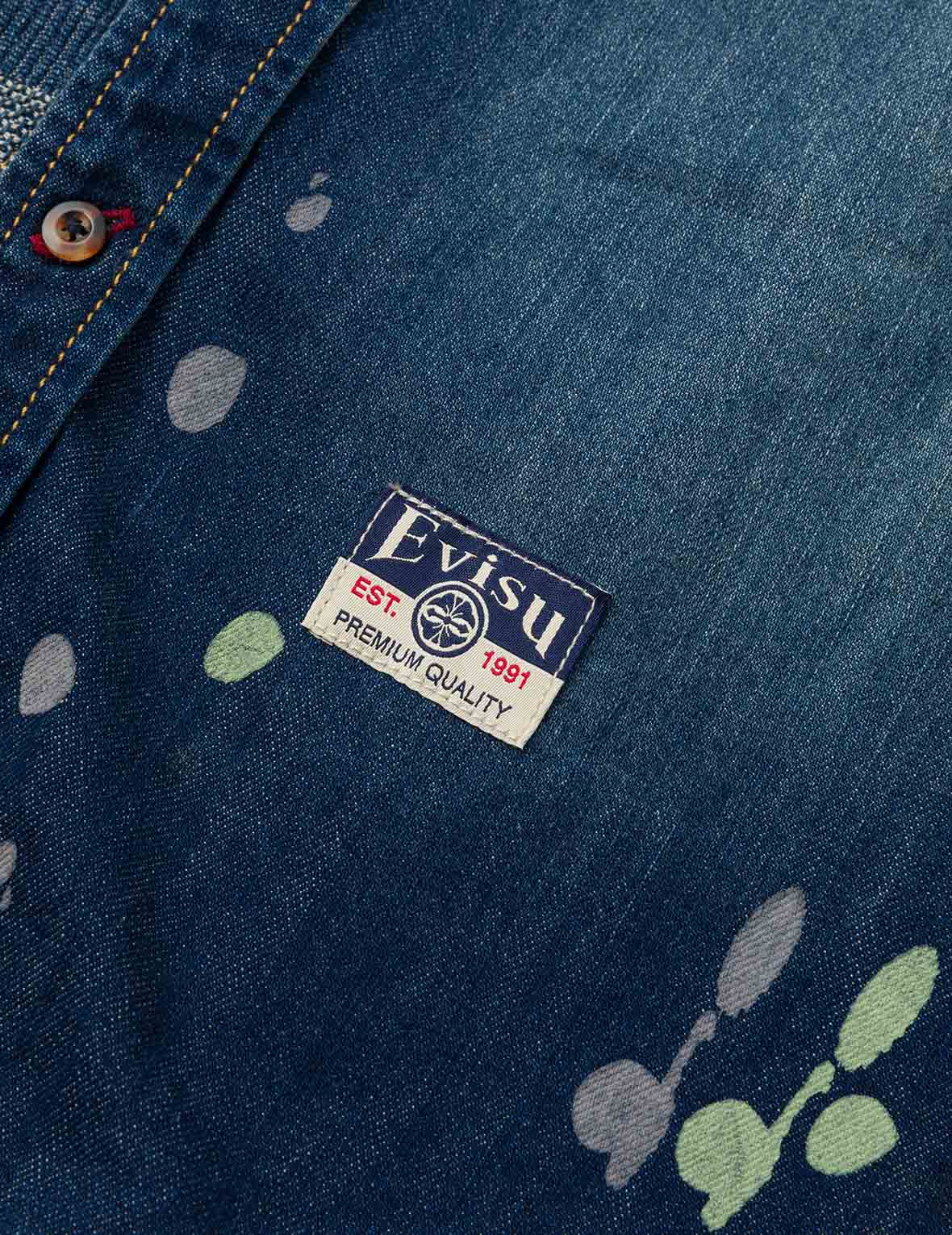 刺子绣家花宽版休闲牛仔衬衫