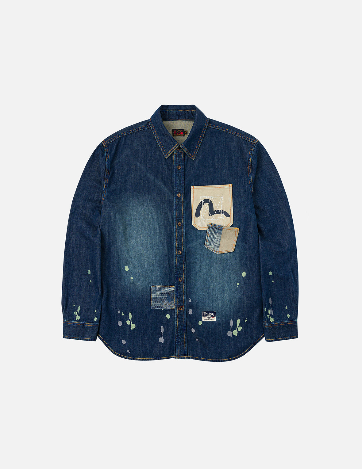 刺子绣家花宽版休闲牛仔衬衫