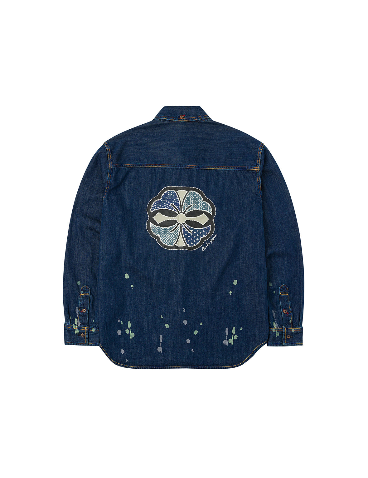 刺子绣家花宽版休闲牛仔衬衫