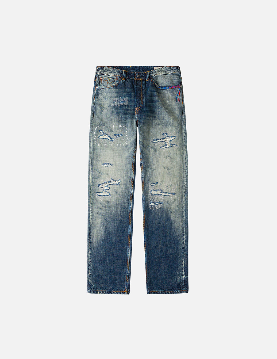 7-Pocket Design with Seagull Embroidery Washed Regular Fit Jeans #2020