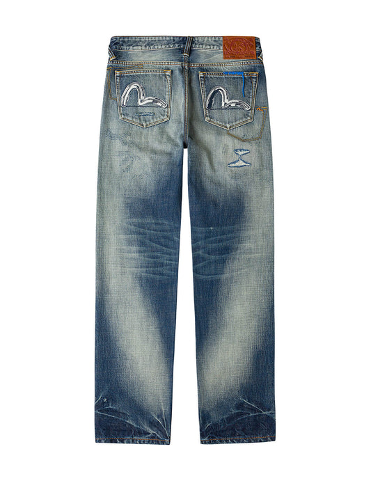 7-Pocket Design with Seagull Embroidery Washed Regular Fit Jeans #2000