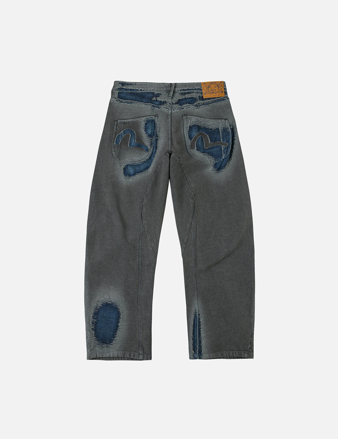 破损海鸥印花立体剪裁水洗牛仔裤