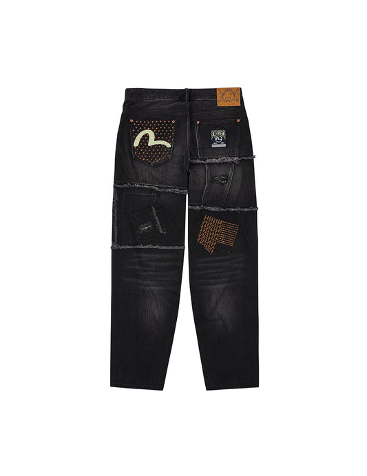 Washed Deconstructed Sashiko Relax Fit Jeans #2030