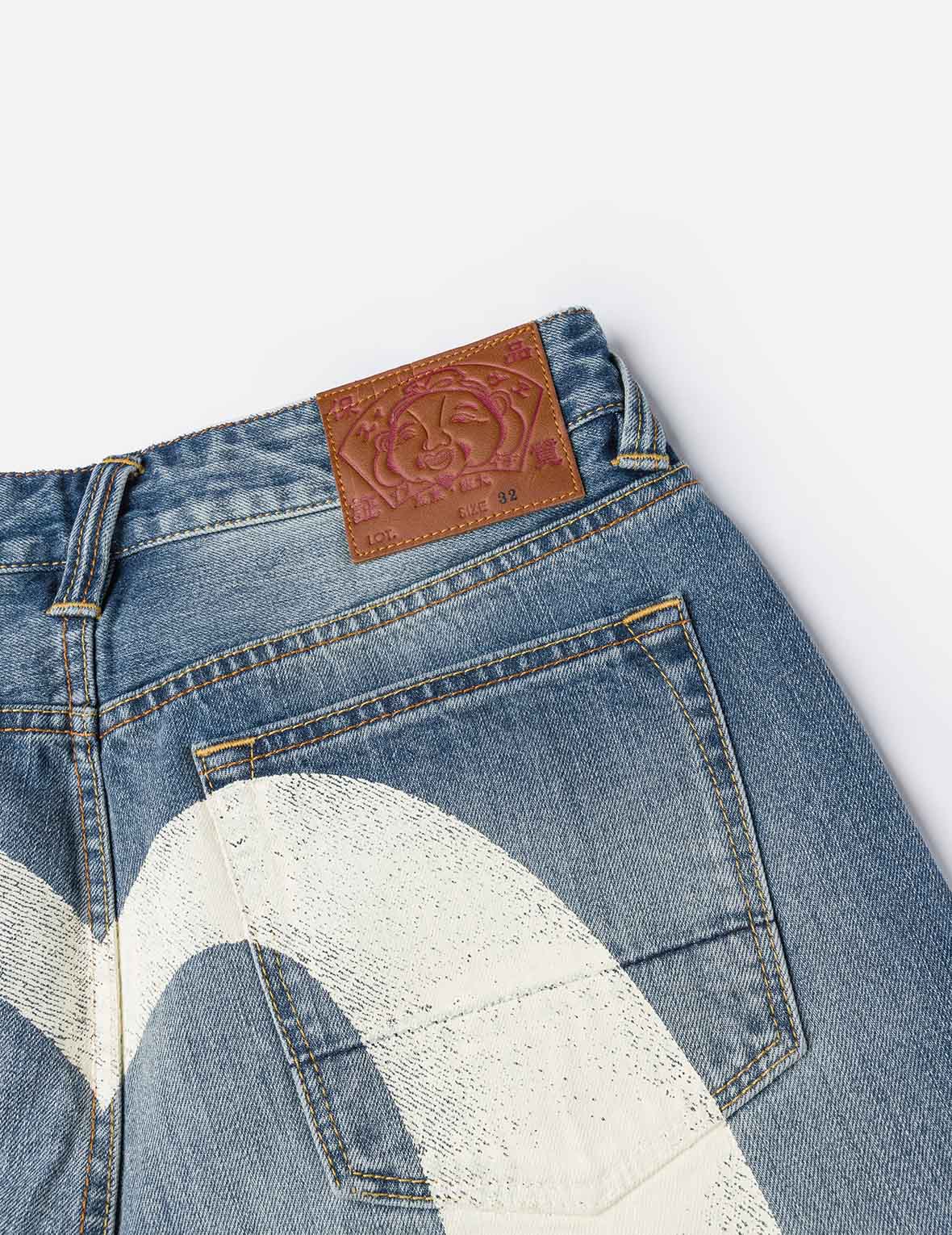 米白色大M印花宽松版型牛仔裤 #2038