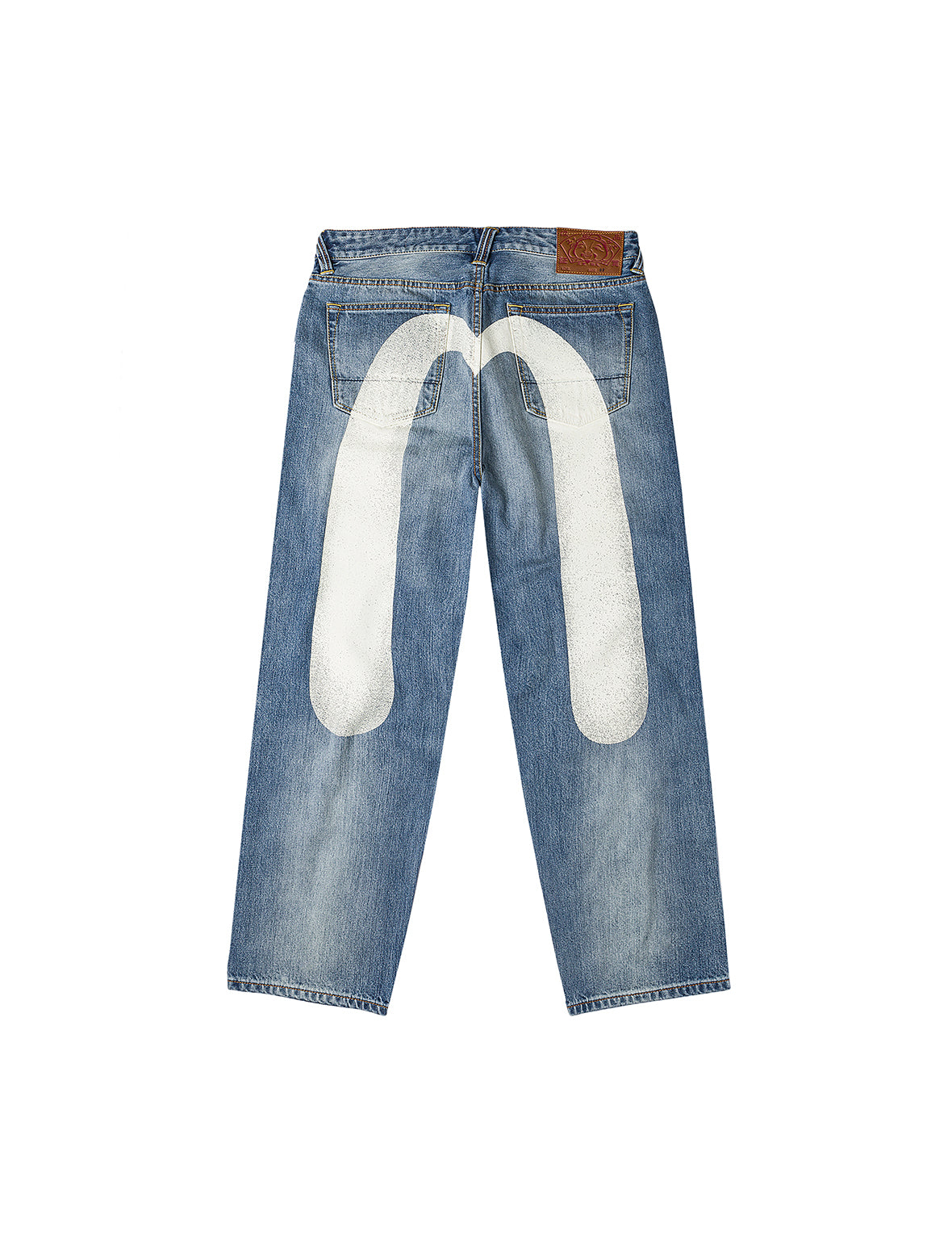 米白色大M印花宽松版型牛仔裤 #2038