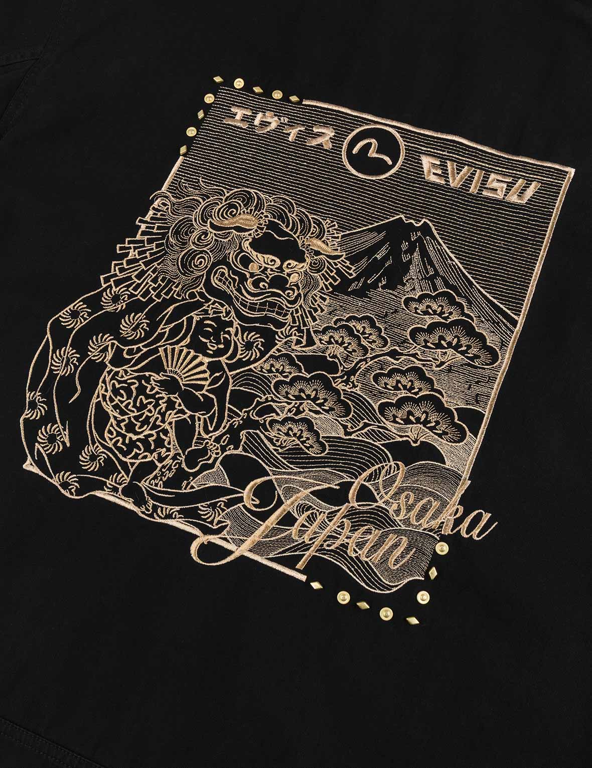 Lion Dance and Mountain Embroidery Regular Fit Worker Jacket