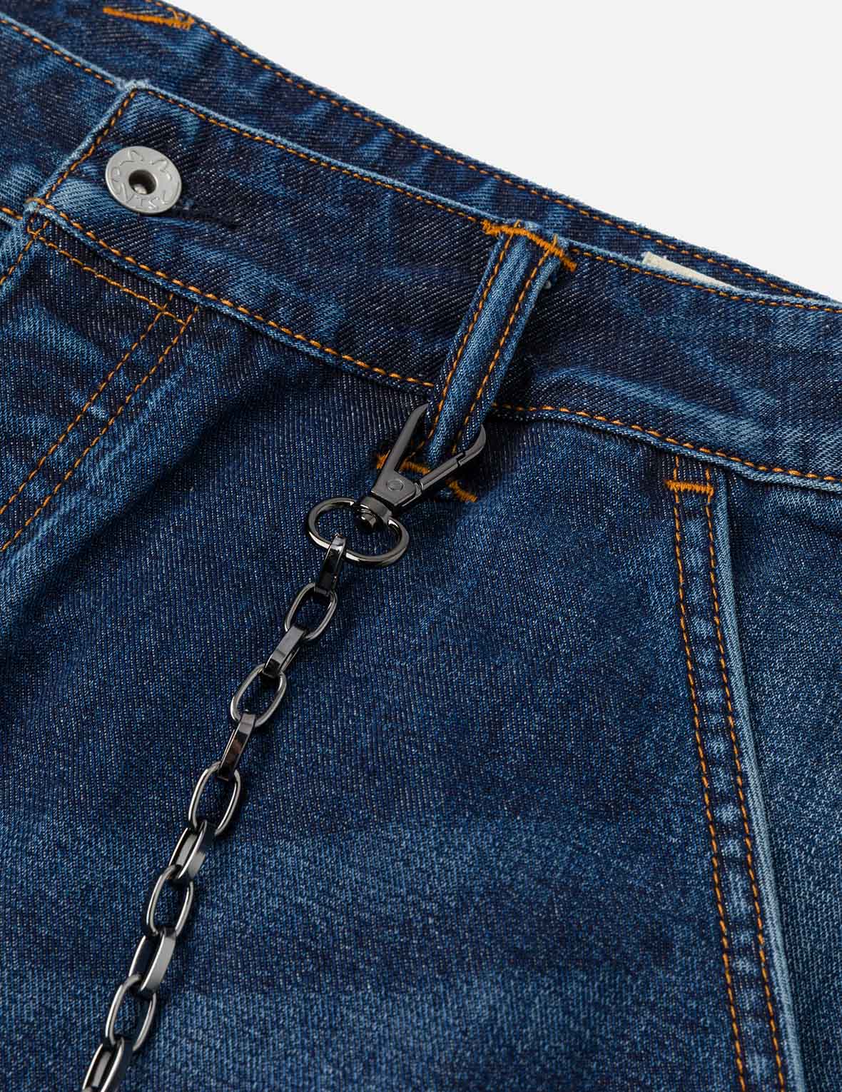 多口袋和海鸥仙鹤印花宽版洗水牛仔束脚裤