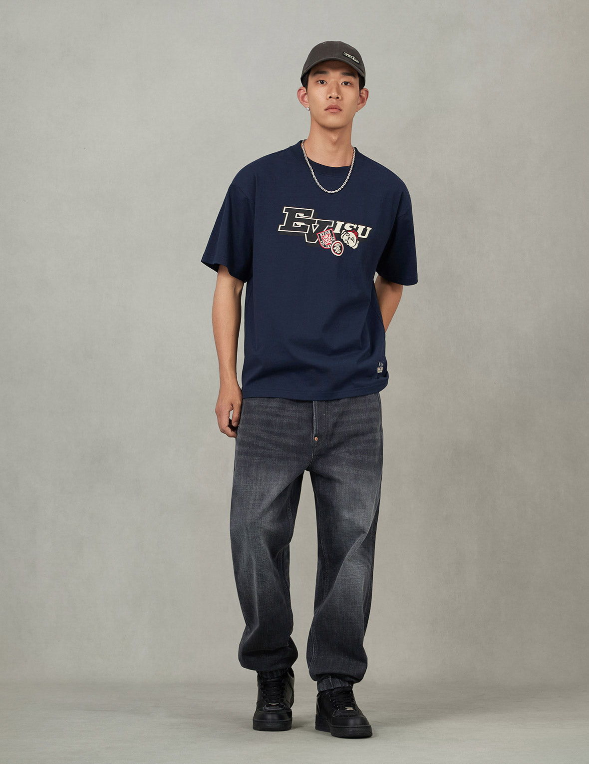 Emboss Seagull and Logo Regular Fit Denim Jogger