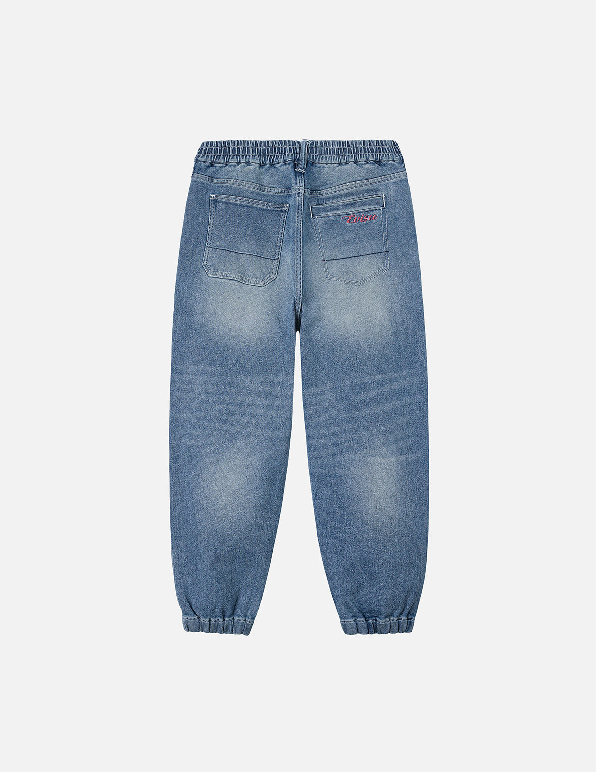 文字绘佛头印花宽版束口牛仔裤