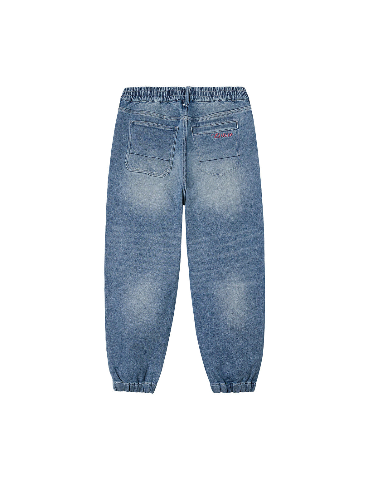 文字绘佛头印花宽版束口牛仔裤