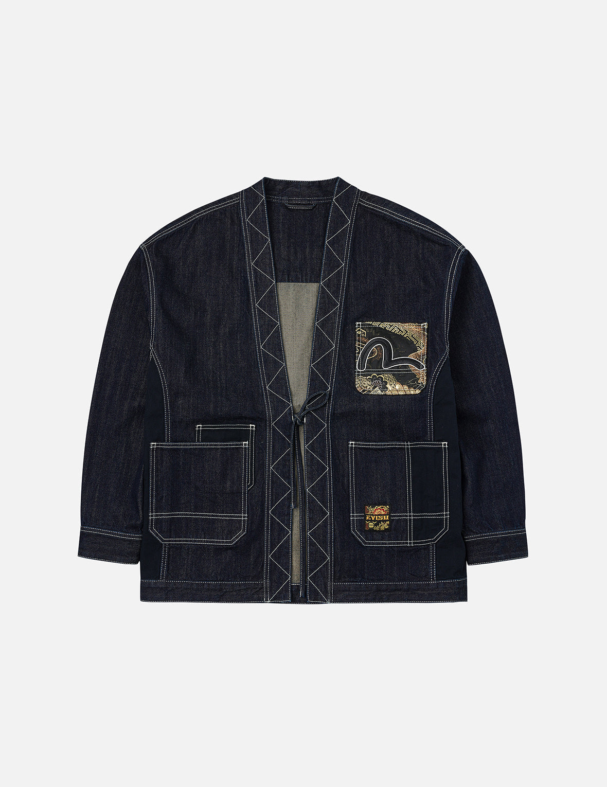 织锦贴布多口袋宽版休闲和服外套