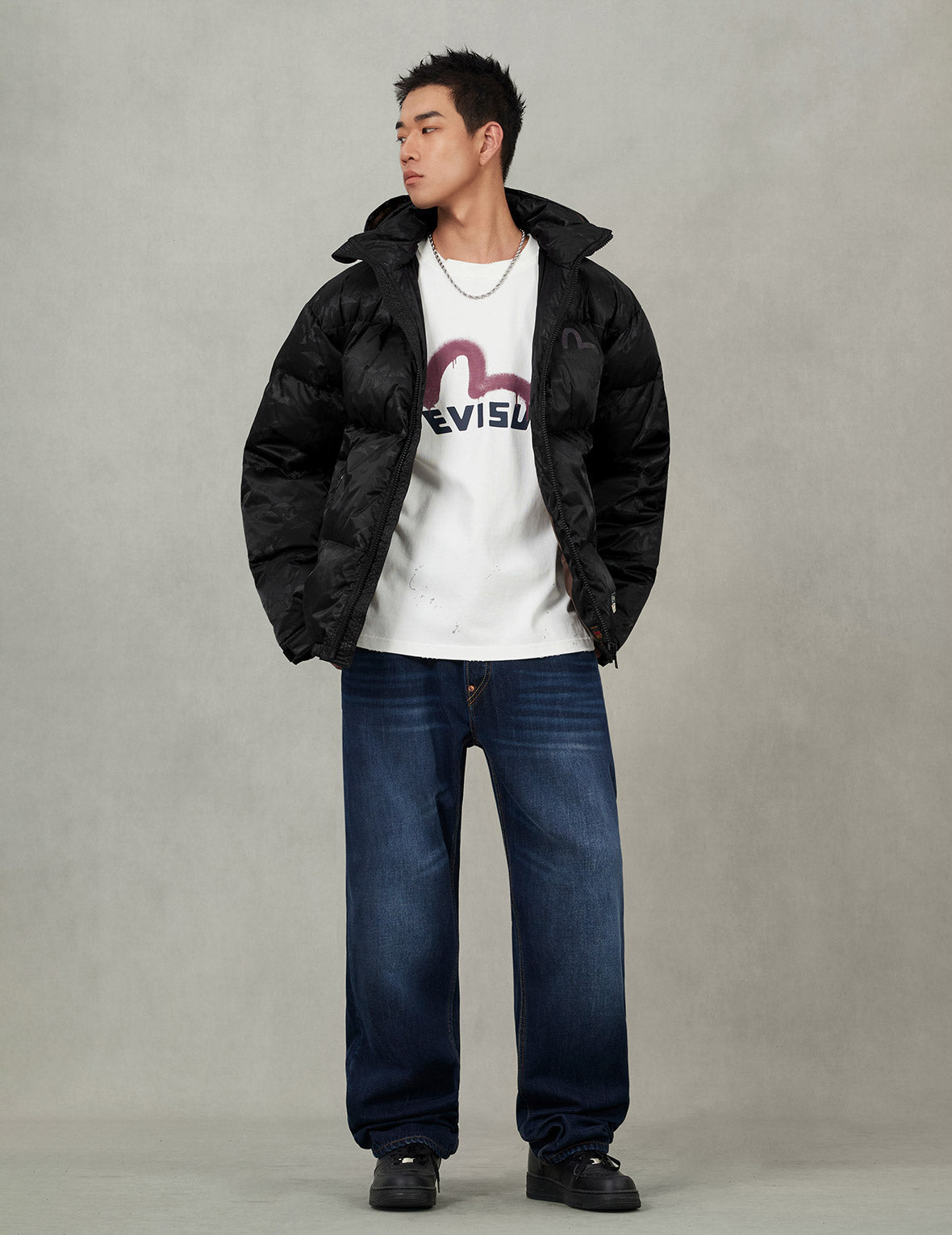 Allover Seagull Crane Jacquard Regular Fit Down Jacket