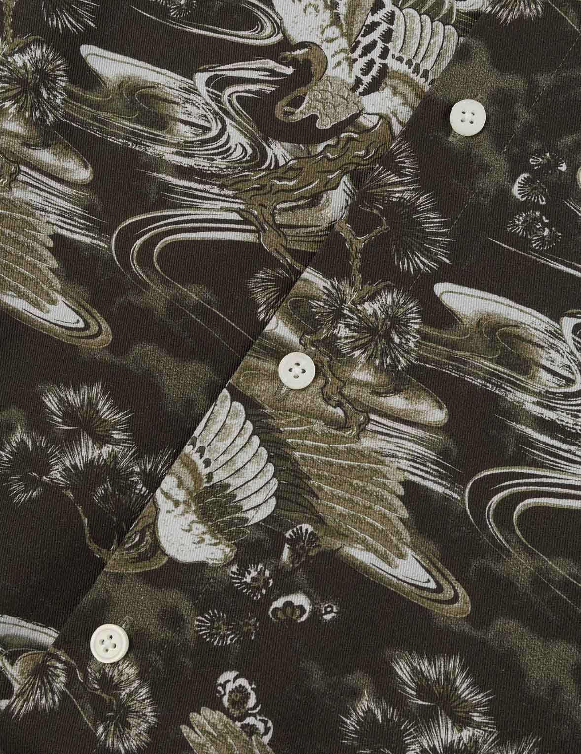 Allover Crane Print Relax Fit Shirt