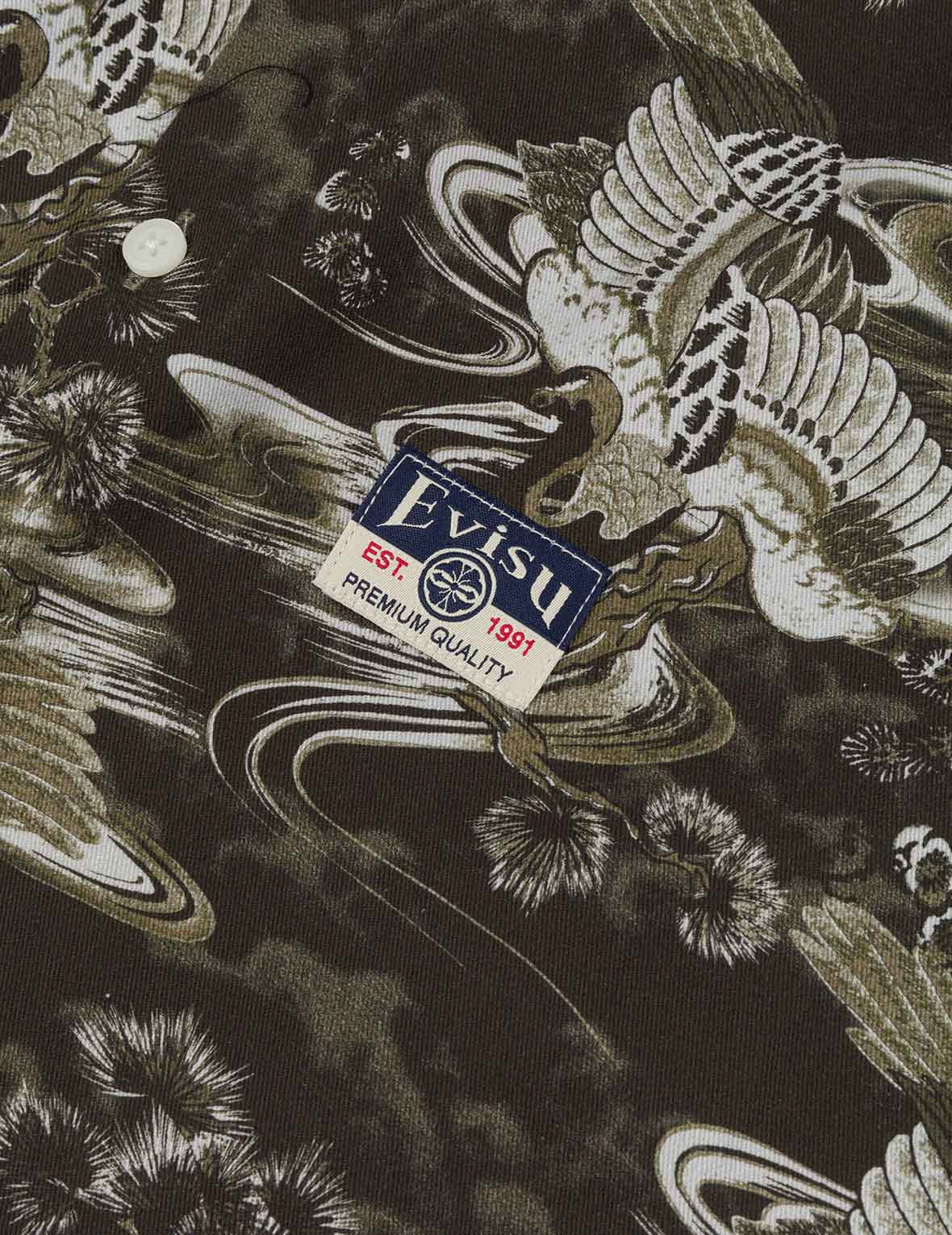 Allover Crane Print Relax Fit Shirt