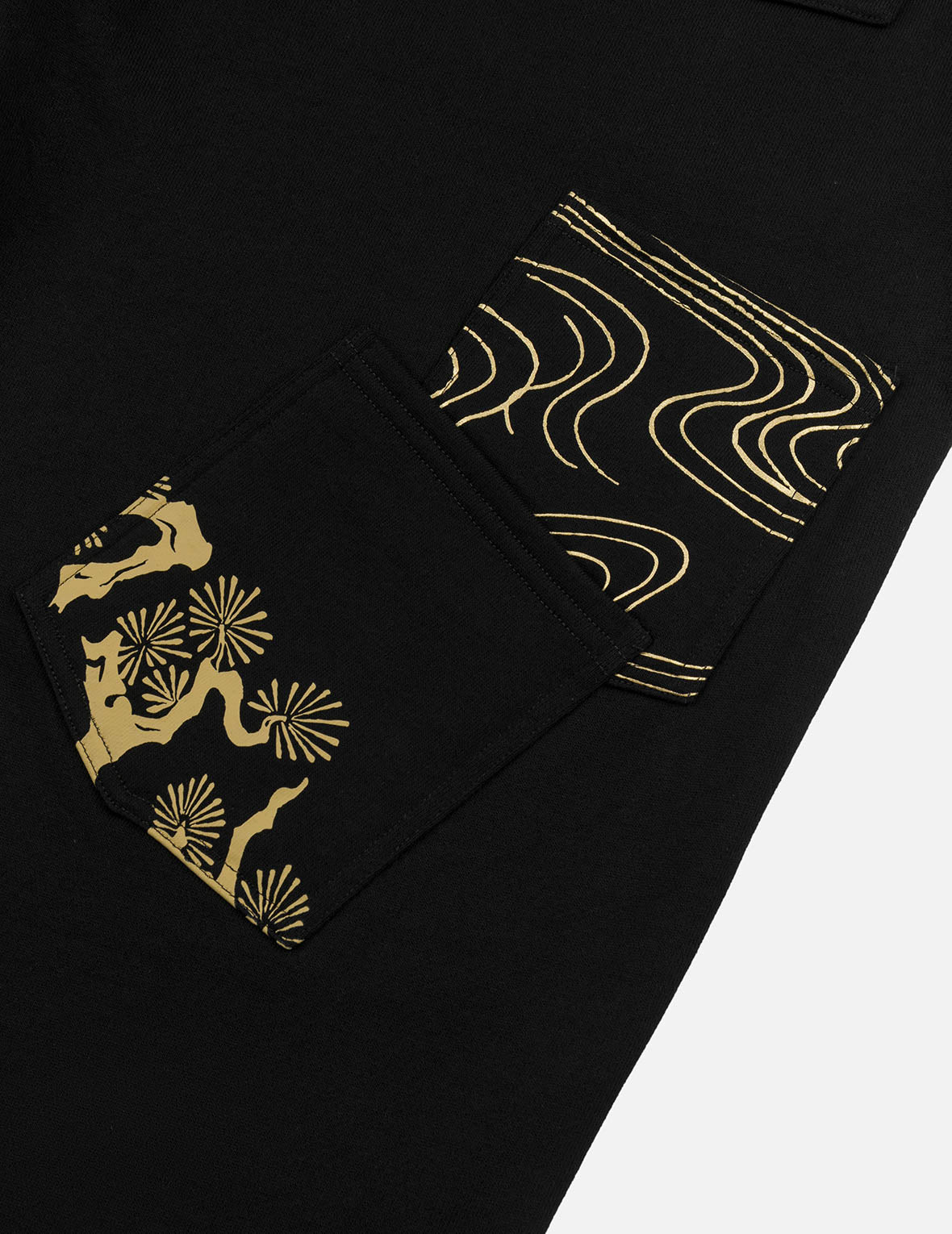 Grateful Crane Print and Multi-pocket Straight Fit Sweatpants