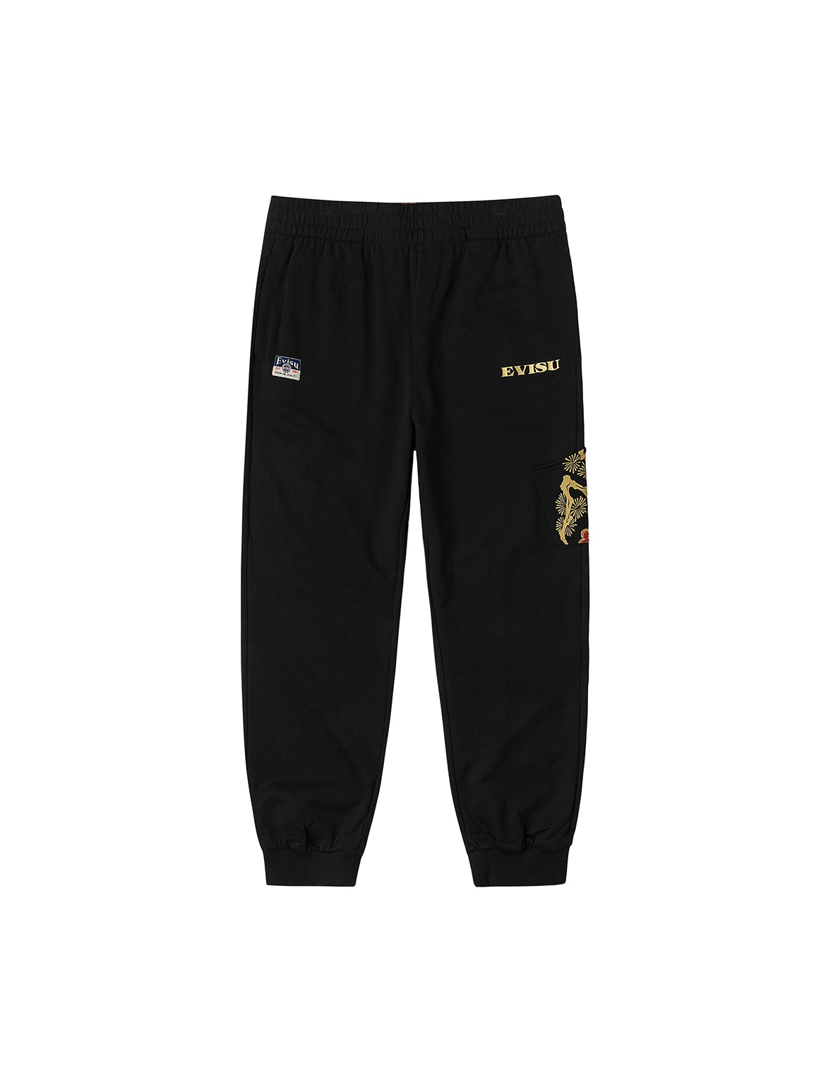 Grateful Crane Print and Multi-pocket Straight Fit Sweatpants